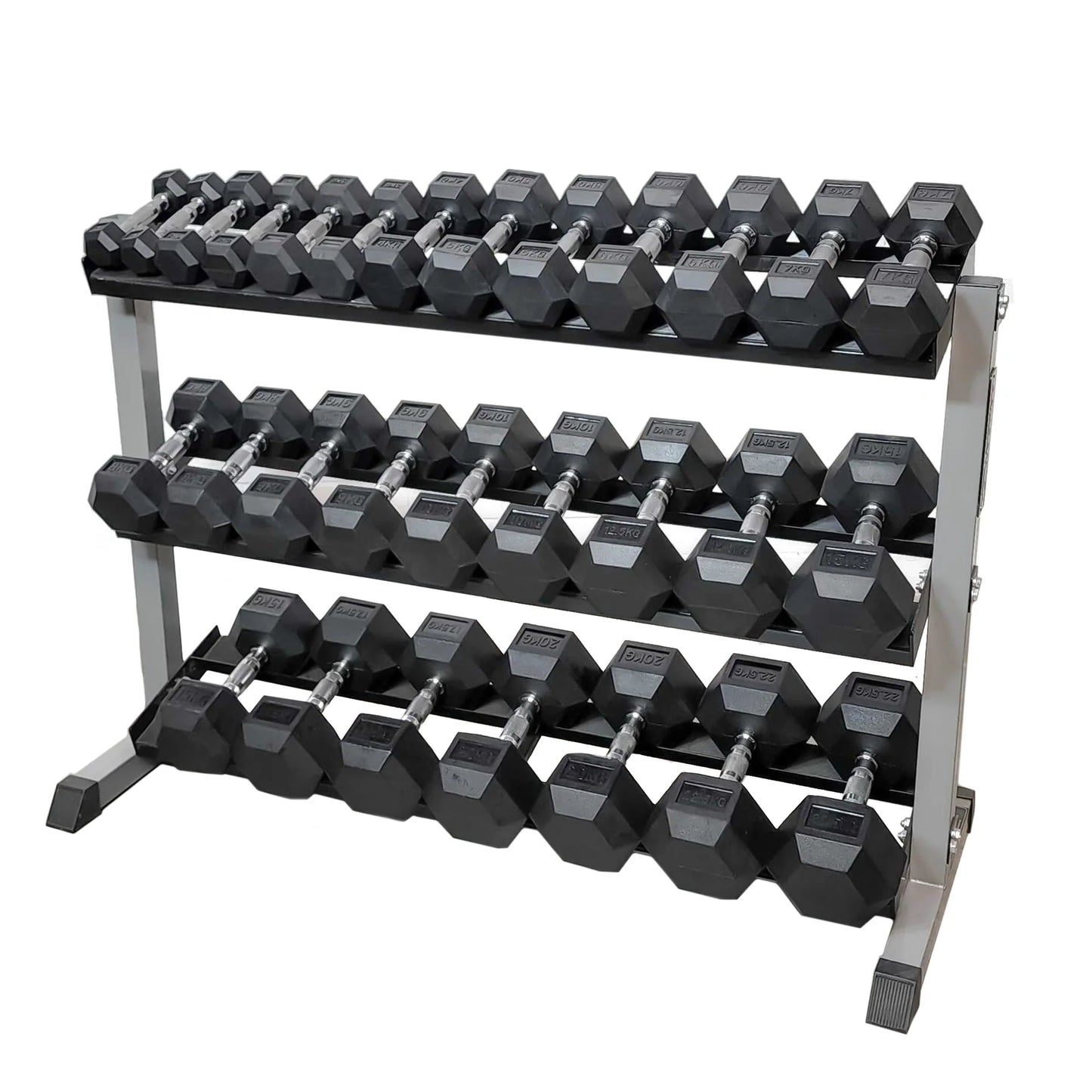 Hex Dumbbell: Complete Package with 3-Tier Rack (1kg to 22.5kg)