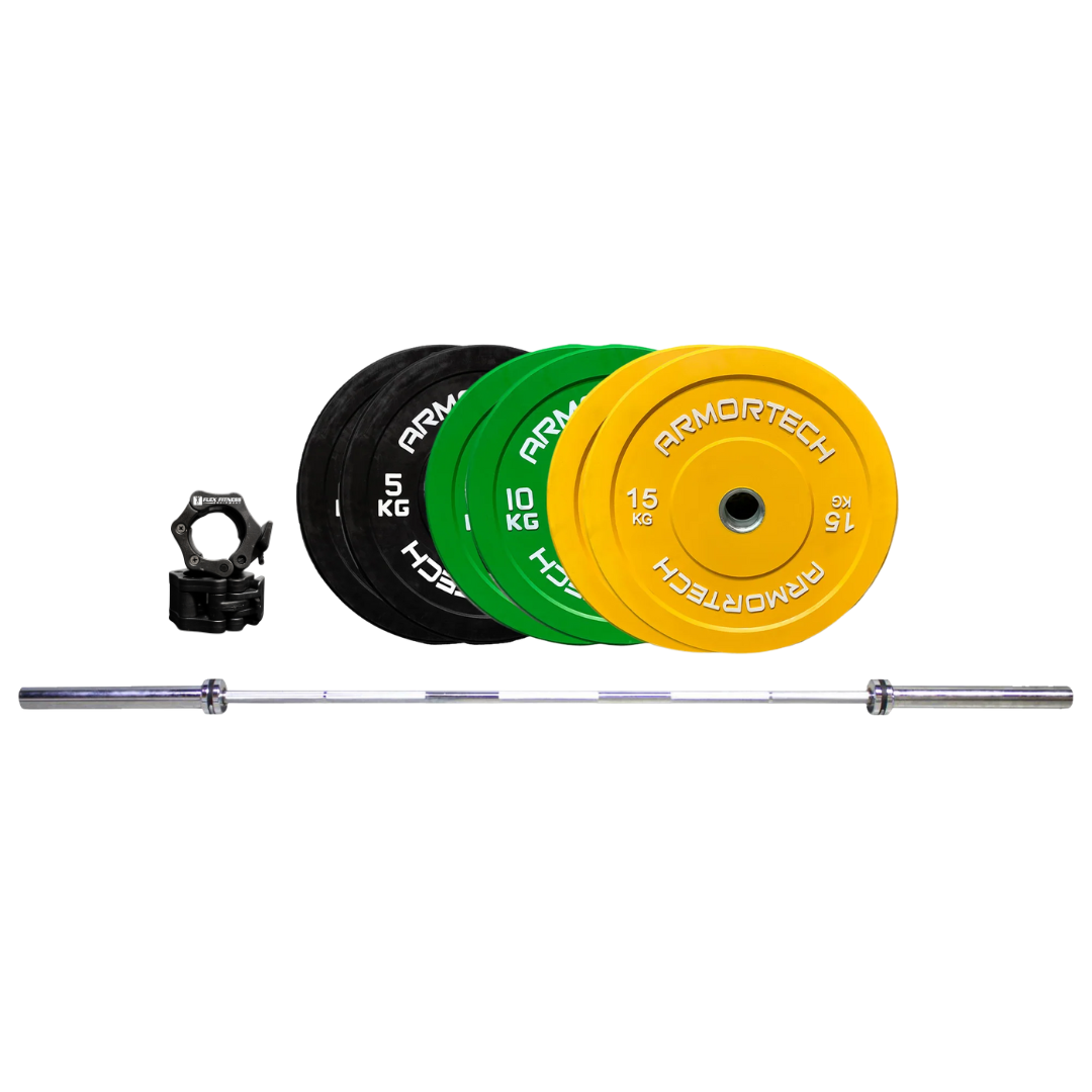 Armortech 80KG Colour Bumper & Barbell Package