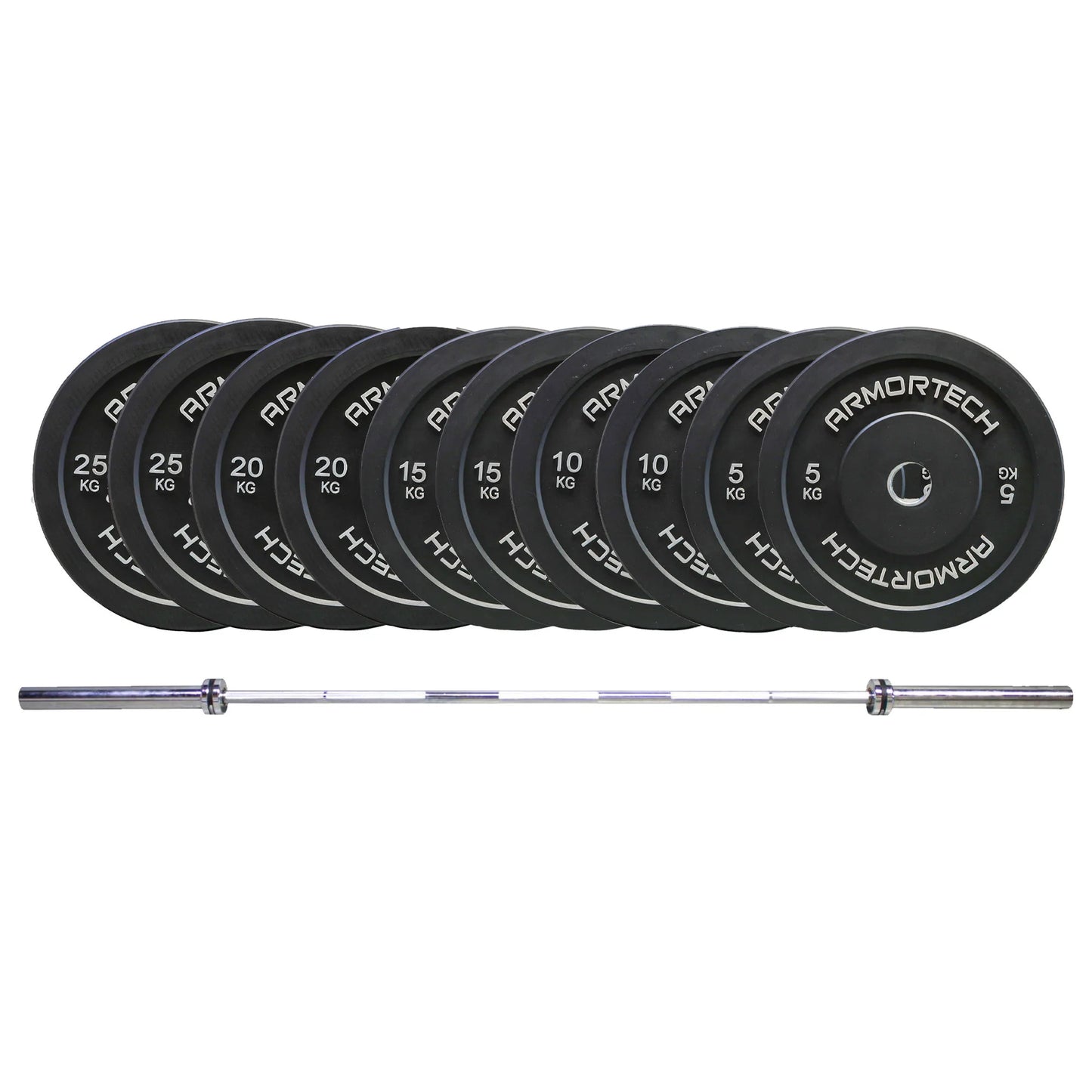 Armortech 170KG Black Bumper & Barbell Package