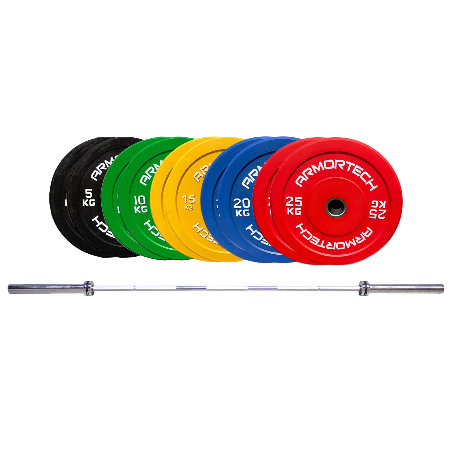 Armortech 170KG Colour Bumper & Barbell Package